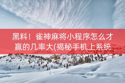 黑料！雀神麻将小程序怎么才赢的几率大(揭秘手机上系统发好牌)