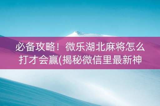 必备攻略！微乐湖北麻将怎么打才会赢(揭秘微信里最新神器下载)