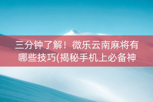 三分钟了解！微乐云南麻将有哪些技巧(揭秘手机上必备神器)