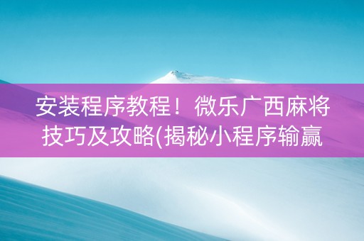 安装程序教程！微乐广西麻将技巧及攻略(揭秘小程序输赢技巧)