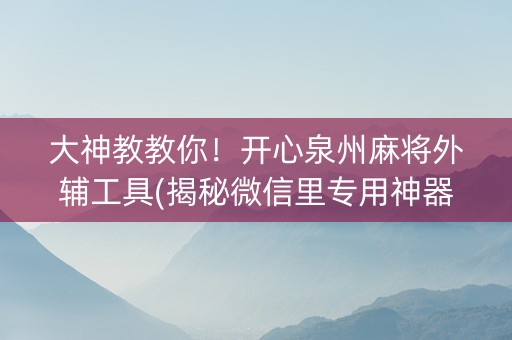 大神教教你！开心泉州麻将外辅工具(揭秘微信里专用神器)