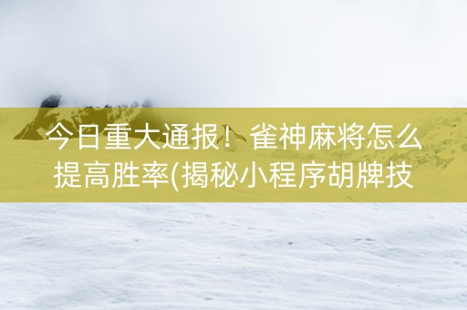 今日重大通报！雀神麻将怎么提高胜率(揭秘小程序胡牌技巧)