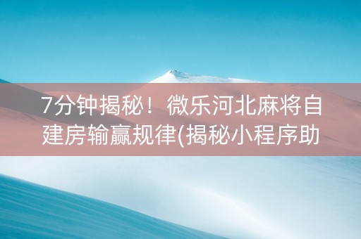 7分钟揭秘！微乐河北麻将自建房输赢规律(揭秘小程序助赢软件)