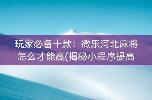 玩家必备十款！微乐河北麻将怎么才能赢(揭秘小程序提高赢的概率)