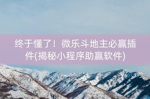 终于懂了！微乐斗地主必赢插件(揭秘小程序助赢软件)