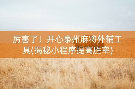 厉害了！开心泉州麻将外辅工具(揭秘小程序提高胜率)
