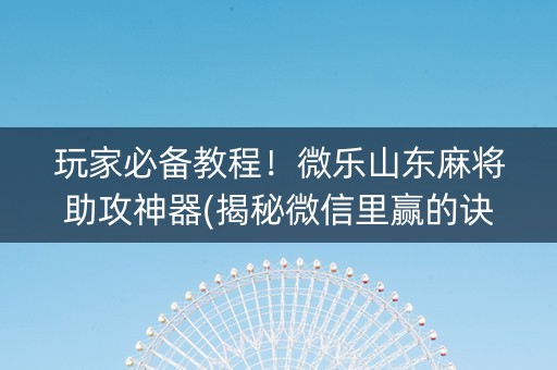 玩家必备教程！微乐山东麻将助攻神器(揭秘微信里赢的诀窍)