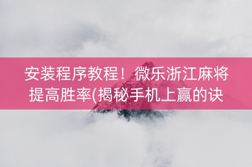 安装程序教程！微乐浙江麻将提高胜率(揭秘手机上赢的诀窍)