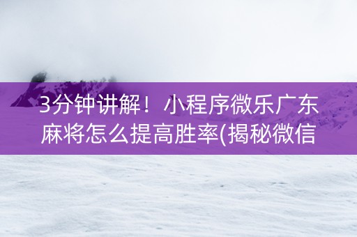 3分钟讲解！小程序微乐广东麻将怎么提高胜率(揭秘微信里攻略插件)
