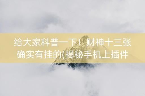 给大家科普一下！财神十三张确实有挂的(揭秘手机上插件下载)