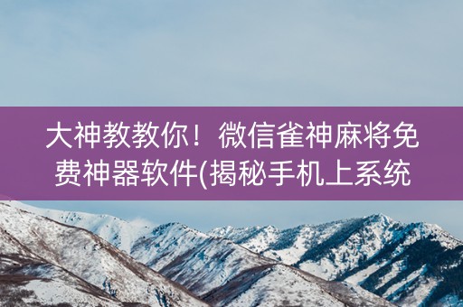 大神教教你！微信雀神麻将免费神器软件(揭秘手机上系统发好牌)