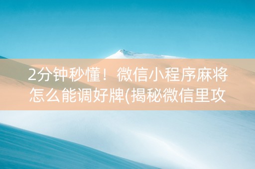 2分钟秒懂！微信小程序麻将怎么能调好牌(揭秘微信里攻略插件)