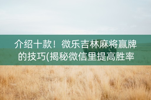介绍十款！微乐吉林麻将赢牌的技巧(揭秘微信里提高胜率)