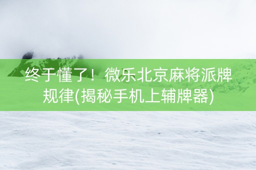 终于懂了！微乐北京麻将派牌规律(揭秘手机上辅牌器)