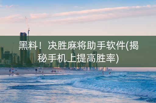 黑料！决胜麻将助手软件(揭秘手机上提高胜率)