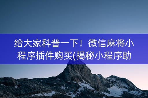 给大家科普一下！微信麻将小程序插件购买(揭秘小程序助赢神器)