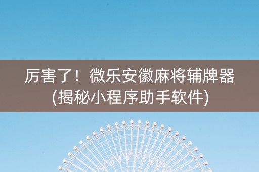 厉害了！微乐安徽麻将辅牌器(揭秘小程序助手软件)