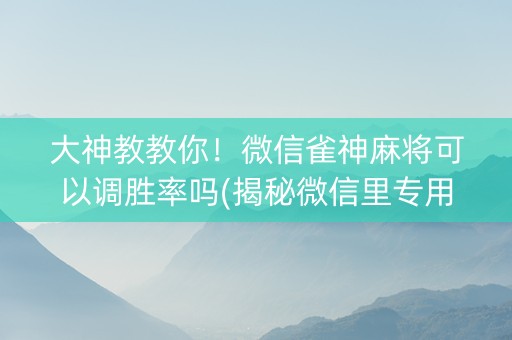 大神教教你！微信雀神麻将可以调胜率吗(揭秘微信里专用神器)