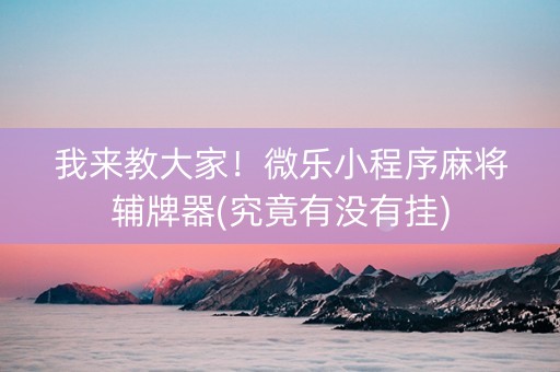 我来教大家！微乐小程序麻将辅牌器(究竟有没有挂)