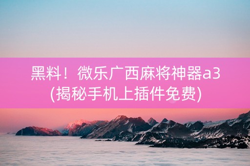 黑料！微乐广西麻将神器a3(揭秘手机上插件免费)