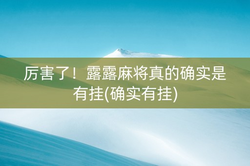 厉害了！露露麻将真的确实是有挂(确实有挂)