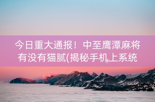 今日重大通报！中至鹰潭麻将有没有猫腻(揭秘手机上系统发好牌)
