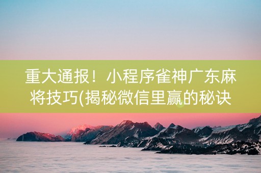 重大通报！小程序雀神广东麻将技巧(揭秘微信里赢的秘诀)