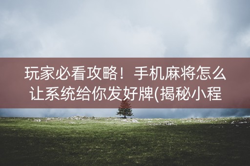 玩家必看攻略！手机麻将怎么让系统给你发好牌(揭秘小程序确实有猫腻)