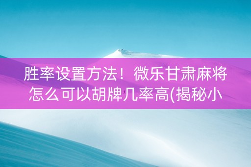 胜率设置方法！微乐甘肃麻将怎么可以胡牌几率高(揭秘小程序确实有猫腻)