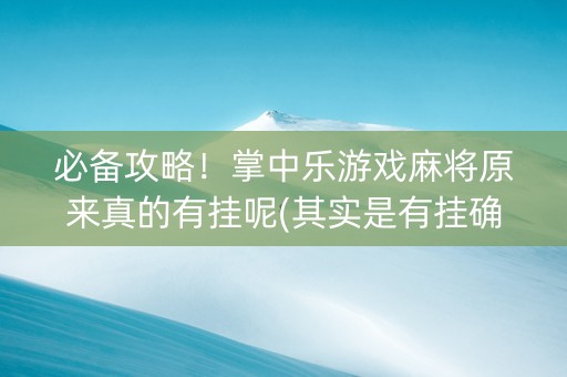必备攻略！掌中乐游戏麻将原来真的有挂呢(其实是有挂确实有挂)