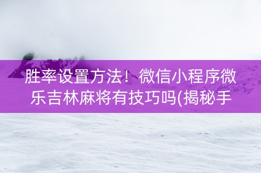 胜率设置方法！微信小程序微乐吉林麻将有技巧吗(揭秘手机上规律攻略)