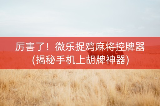 厉害了！微乐捉鸡麻将控牌器(揭秘手机上胡牌神器)