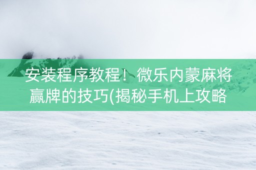 安装程序教程！微乐内蒙麻将赢牌的技巧(揭秘手机上攻略插件)