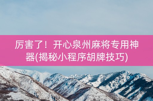 厉害了！开心泉州麻将专用神器(揭秘小程序胡牌技巧)