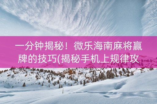 一分钟揭秘！微乐海南麻将赢牌的技巧(揭秘手机上规律攻略)