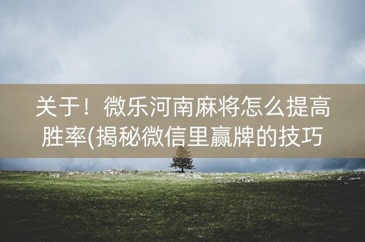 关于！微乐河南麻将怎么提高胜率(揭秘微信里赢牌的技巧)