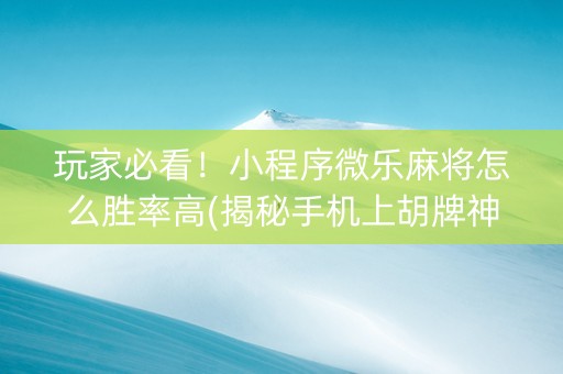 玩家必看！小程序微乐麻将怎么胜率高(揭秘手机上胡牌神器)