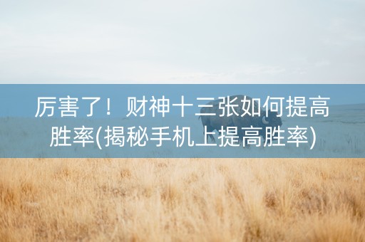 厉害了！财神十三张如何提高胜率(揭秘手机上提高胜率)
