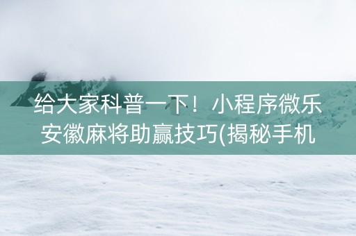 给大家科普一下！小程序微乐安徽麻将助赢技巧(揭秘手机上如何让牌变好)
