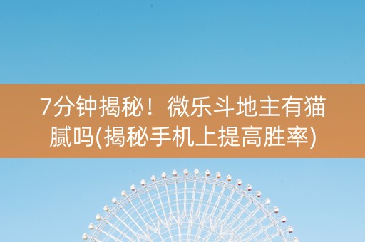 7分钟揭秘！微乐斗地主有猫腻吗(揭秘手机上提高胜率)