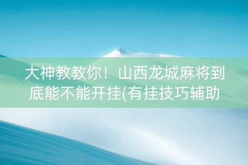 大神教教你！山西龙城麻将到底能不能开挂(有挂技巧辅助器)