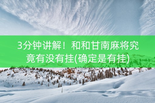 3分钟讲解！和和甘南麻将究竟有没有挂(确定是有挂)