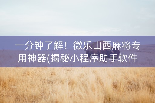 一分钟了解！微乐山西麻将专用神器(揭秘小程序助手软件)
