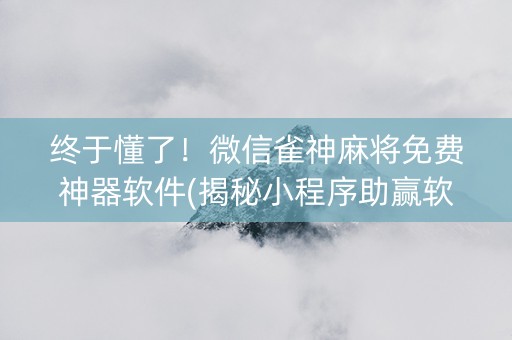 终于懂了！微信雀神麻将免费神器软件(揭秘小程序助赢软件)