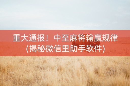 重大通报！中至麻将输赢规律(揭秘微信里助手软件)