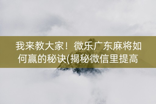 我来教大家！微乐广东麻将如何赢的秘诀(揭秘微信里提高胜率)