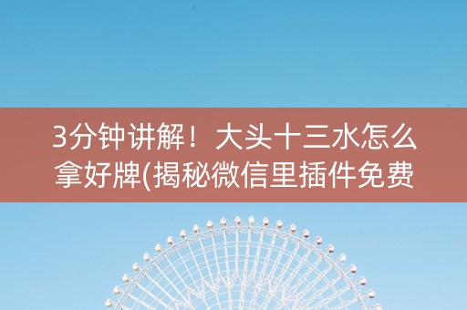 3分钟讲解！大头十三水怎么拿好牌(揭秘微信里插件免费)