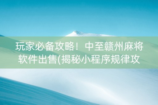 玩家必备攻略！中至赣州麻将软件出售(揭秘小程序规律攻略)