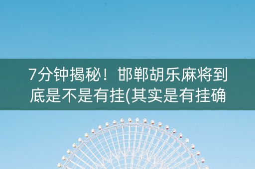 7分钟揭秘！邯郸胡乐麻将到底是不是有挂(其实是有挂确实有挂)