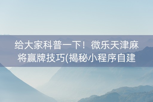 给大家科普一下！微乐天津麻将赢牌技巧(揭秘小程序自建房怎么赢)